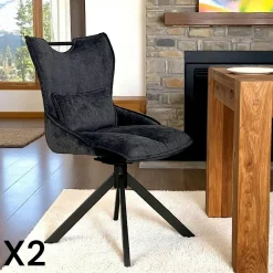 IENA Chaises Capitonnées|Meubles De Cuisine·Chaises|Chaise pivotante coussin et poignée tissu blanc (lot de 2)