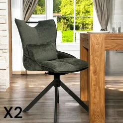 IENA Chaises Capitonnées|Meubles De Cuisine·Chaises|Chaise pivotante coussin et poignée tissu vert (lot de 2)
