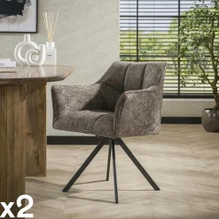 Melbourne Fauteuils En Tissu|Chaise pivotante de salle à manger en velours texturé taupe (lot de 2)