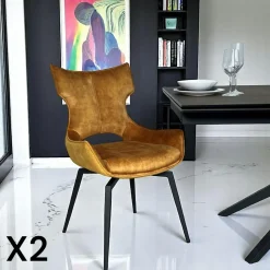 LOMBARDIE Meubles De Cuisine·Chaises|Chaises Velours|Chaise pivotante dorée bi-matière, dossier en T (lot de 2)