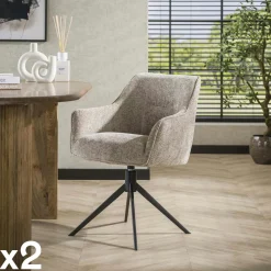 Melbourne Fauteuils En Tissu|Chaise pivotante grand confort en velours texturé sable (lot de 2)