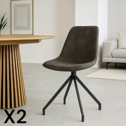 AMSTERDAM Chaises Contemporaines|Meubles De Cuisine·Chaises|Chaise pivotante grise avec couture (lot de 2)