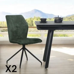 LOMBARDIE Meubles De Cuisine·Chaises|Chaises Velours|Chaise pivotante grise en velours patiné avec poignée (lot de 2)