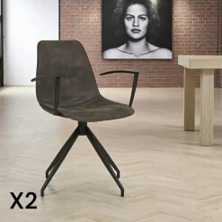 AMSTERDAM Meubles De Cuisine·Chaises|Chaise pivotante marron avec accoudoirs et motif couture (lot de 2)
