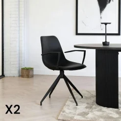AMSTERDAM Meubles De Cuisine·Chaises|Chaise pivotante marron avec accoudoirs et motif couture (lot de 2)