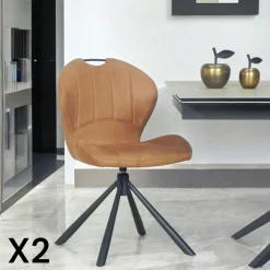 LOMBARDIE Chaises Contemporaines|Meubles De Cuisine·Chaises|Chaise pivotante marron foncé avec dossier courbe, (lot de 2)