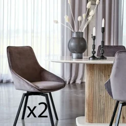 OKA Meubles De Cuisine·Chaises|Chaises Velours|Chaise pivotante moderne en velours gris (Lot de 2)