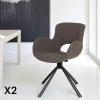 SAVONE Chaises Contemporaines|Meubles De Cuisine·Chaises|Chaise pivotante taupe en tissu bouclette, dossier ouvert (lot de 2)