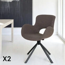SAVONE Chaises Contemporaines|Meubles De Cuisine·Chaises|Chaise pivotante taupe en tissu bouclette, dossier ouvert (lot de 2)