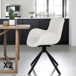SAVONE Chaises Contemporaines|Meubles De Cuisine·Chaises|Chaise pivotante taupe en tissu bouclette, dossier ouvert (lot de 2)