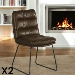 Epika Chaises Vintage|Chaises Capitonnées|Chaise rembourrée havane (lot de 2)