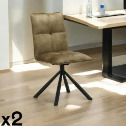 IENA Chaises Capitonnées|Chaises Contemporaines|Chaise rotative tissu kaki (lot de 2)