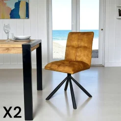 IENA Chaises Capitonnées|Chaises Contemporaines|Chaise rotative tissu moutarde (lot de 2)