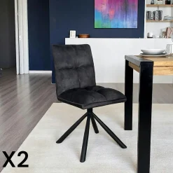 IENA Chaises Capitonnées|Chaises Contemporaines|Chaise rotative tissu moutarde (lot de 2)