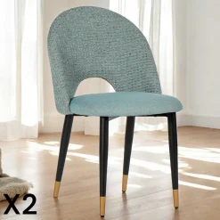 MALMOE Chaises Capitonnées|Chaises Contemporaines|Chaise salle à manger tissu quadrillé bleu clair (lot de 2)
