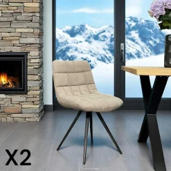 Chaises Capitonnées|Meubles De Cuisine·Chaises|Chaise salle à manger tissu jeans sable (lot de 2)