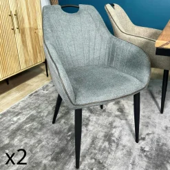 MALMOE Chaises Capitonnées|Chaises Contemporaines|Chaise salle à manger tissu quadrillé gris (lot de 2)