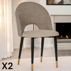 MALMOE Chaises Capitonnées|Chaises Contemporaines|Chaise salle à manger tissu quadrillé kaki (lot de 2)