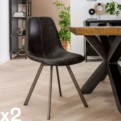 Helsinki Meubles De Cuisine·Chaises|Chaises Vintage|Chaise scandinave camel coutures apparentes pieds étoile (lot de 2)