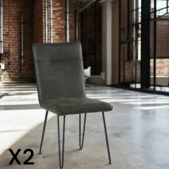 KERALA Chaises Scandinaves|Chaises Capitonnées|Chaise scandinave tissu gris foncé pieds épingle (lot de 2)