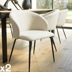 TIM Chaises Capitonnées|Chaises Contemporaines|Chaise style cabriolet tissu écru (lot de 2)