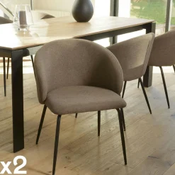 TIM Chaises Capitonnées|Chaises Contemporaines|Chaise style cabriolet tissu écru (lot de 2)