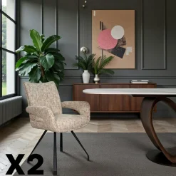 LIGURIE Meubles De Cuisine·Chaises|Chaises Contemporaines|Chaise tissu gris chiné accoudoirs larges (lot de 2)