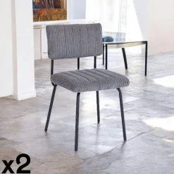 IENA Chaises Capitonnées|Chaises Contemporaines|Chaise velours grosses côtes gris (lot de 2)