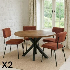 IENA Chaises Capitonnées|Chaises Contemporaines|Chaise velours grosses côtes moutarde (lot de 2)