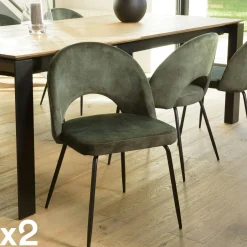 TIM Chaises Capitonnées|Chaises Contemporaines|Chaise velours vert dossier demi-lune (lot de 2)