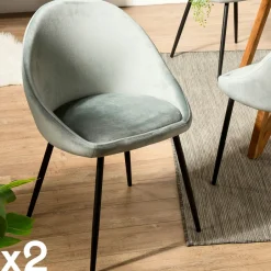 TIM Univers Déco·Scandinave Hygge|Chaises Vintage|Chaise velours vert jade (lot de 2)