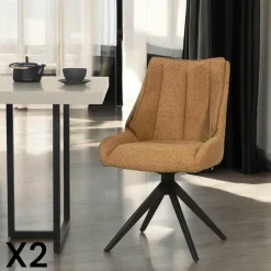 IENA Chaises Capitonnées|Chaises Velours|Chaise vert foncé pivotante en velours texturé (lot de 2)