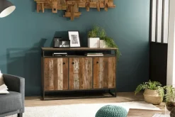 Swing Chaises En Bois|Meubles De Cuisine·Chaises|Chaise vintage bois noir recyclé et cannage chanvre tressé