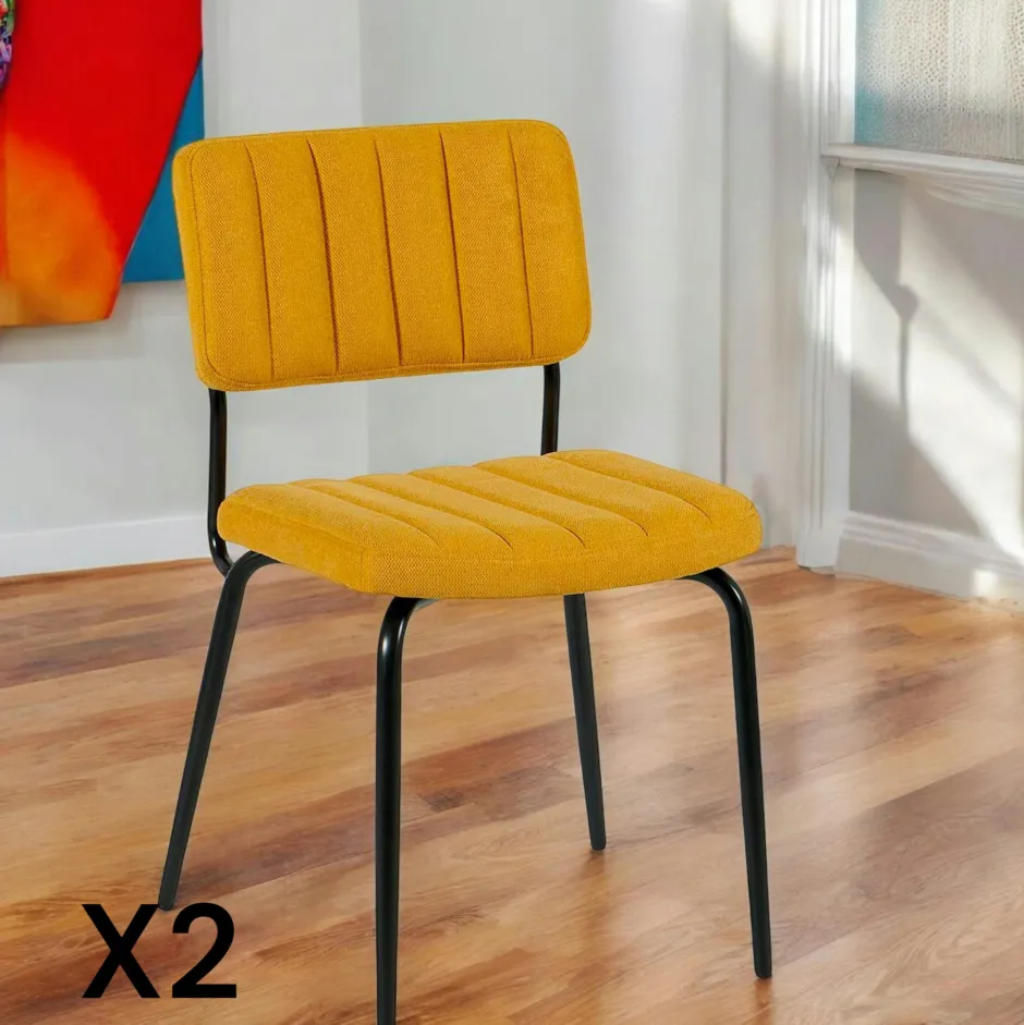 FAIRLIE Chaises Capitonnées|Chaises Contemporaines|Chaise vintage moutarde (lot de 2)