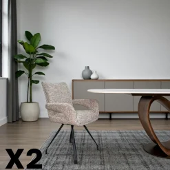 LIGURIE Chaises Contemporaines|Meubles De Cuisine·Chaises|Chaises tissu beige chiné accoudoirs larges (lot de 2)