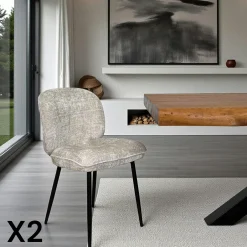 LIGURIE Chaises Contemporaines|Meubles De Cuisine·Chaises|Chaises tissu beige chiné accoudoirs larges (lot de 2)
