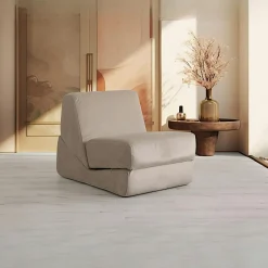 SAPPO Fauteuils En Tissu|Fauteuils Convertibles|Chauffeuse convertible beige velours, lit d'appoint