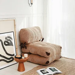 LUCCA Fauteuils Convertibles|Chauffeuse convertible beige en velours côtelé