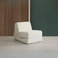 SAPPO Fauteuils En Tissu|Fauteuils Convertibles|Chauffeuse convertible blanche bouclette, lit d'appoint