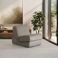 SAPPO Fauteuils En Tissu|Fauteuils Convertibles|Chauffeuse convertible gris velours, lit d'appoint