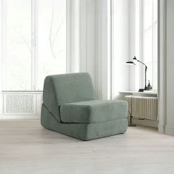 SAPPO Fauteuils En Tissu|Fauteuils Convertibles|Chauffeuse convertible verte bouclette, lit d'appoint