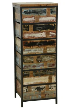 Loft / Loft Colors Chiffonnier Industriel|Chiffonnier 6 tiroirs en Hévéa recyclé coloré et métal 45x40x120cm LOFT COLORS