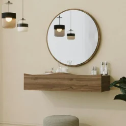 MARFA Consoles En Bois|Consoles En Bois|Coiffeuse murale effet bois foncé avec miroir, 2 tiroirs