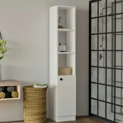 MARFA Meubles De Salle De Bains·Rangement Salle De Bains|Colonne salle de bains blanche, 1 porte 3 niches