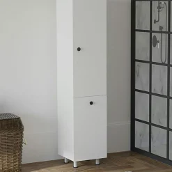 MARFA Meubles De Salle De Bains·Rangement Salle De Bains|Colonne salle de bains blanche, porte & panier linge