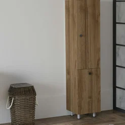 MARFA Meubles De Salle De Bains·Rangement Salle De Bains|Colonne salle de bains blanche, porte & panier linge