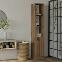 MARFA Meubles De Salle De Bains·Rangement Salle De Bains|Colonne salle de bains effet noyer, 1 porte 3 niches