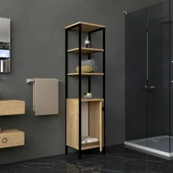 JENA Meubles De Salle De Bains·Rangement Salle De Bains|Colonne salle de bains effet chêne 1 porte 3 étagères