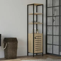 JENA Meubles De Salle De Bains·Rangement Salle De Bains|Colonne salle de bains effet chêne, rangements mixtes