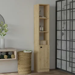 MARFA Meubles De Salle De Bains·Rangement Salle De Bains|Colonne salle de bains effet chêne, 1 porte 3 niches